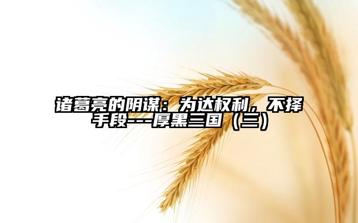 诸葛亮的阴谋：为达权利，不择手段---厚黑三国（三）
